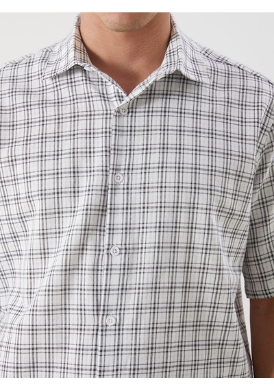 Lcw Vision Ekru Regular Fit Kısa Kollu Ekose Erkek Gömlek