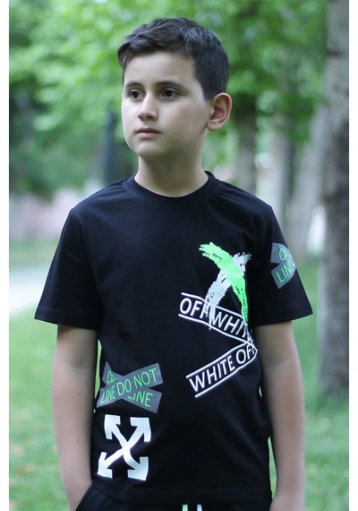 Markahit X Baskılı %100 Pamuk Erkek Çocuk T-shirt 9-16 Yaş SIYAH