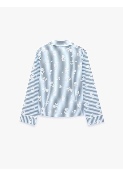 Koton Pamuklu Cep Detaylı Uzun Kollu Çiçek Desenli Çizgili Pijama Üstü Mavi Çizgili 6slk50027mw Koton Pamuklu Cep Detaylı Uzun Kollu Çiçek Desenli Çizgili Pijama Üstü Mavi Çizgili 6slk50027mw
