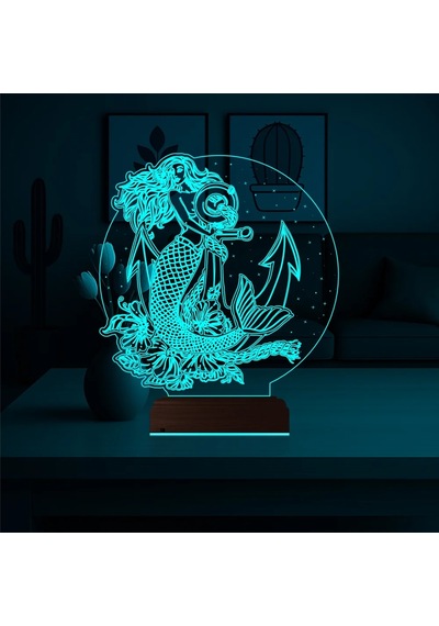 Luvivia Deniz Kızı Mermaid Çapa 3d Lamba - Masa Gece Lambası Şeffaf