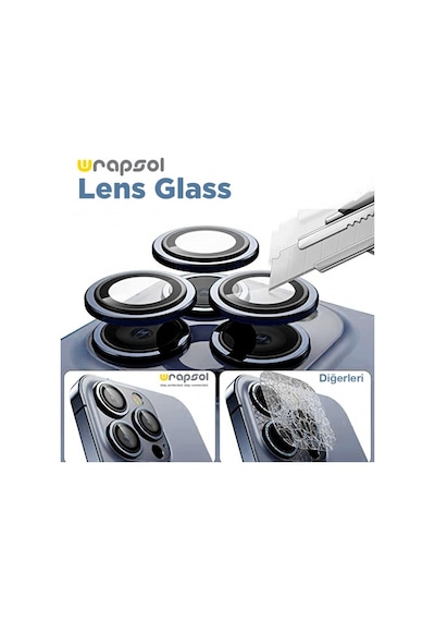 Apple Uyumlu iPhone 15 Pro Kamera Lens Koruyucu Mavi Titanyum Kolay Uygulama Aparatlı