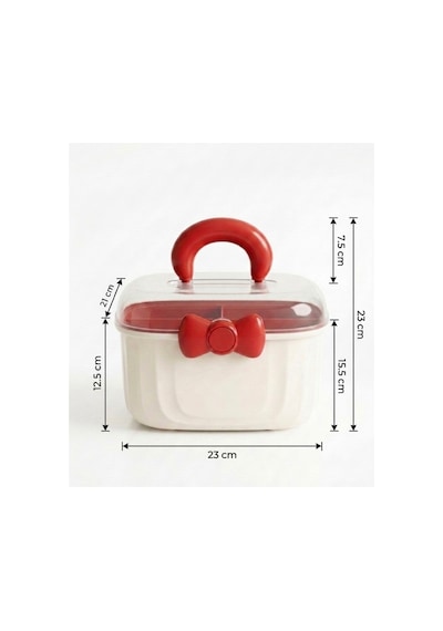 Çok Amaçlı Çocuk Beslenme Kutusu & Organizer Çanta,takı,toka,makyaj Malzemesi, Oyuncak Düzenleyici,bölmeli,taşınabilir Saklama Kutusu,23x23 Cm Krem Ve Bordo