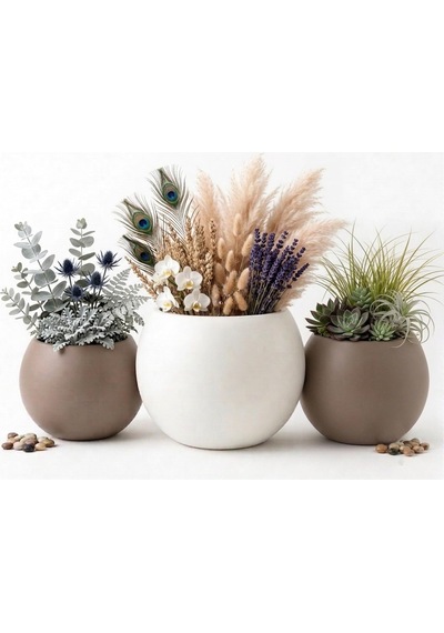 Zevli Japandi Tarzı Modern Küre Saksı 3'lü Set - Su Sızdırmaz Dekoratif Salon Ve Balkon Saksısı Hediyelik Çiç Diğer 44200942