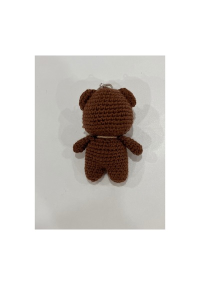 El Yapımı Amigurumi Ayıcık Anahtarlık - Örgü Figür, Jüt Fiyonklu 9-10 Cm Koyu Kahverengi Koyu Kahverengi