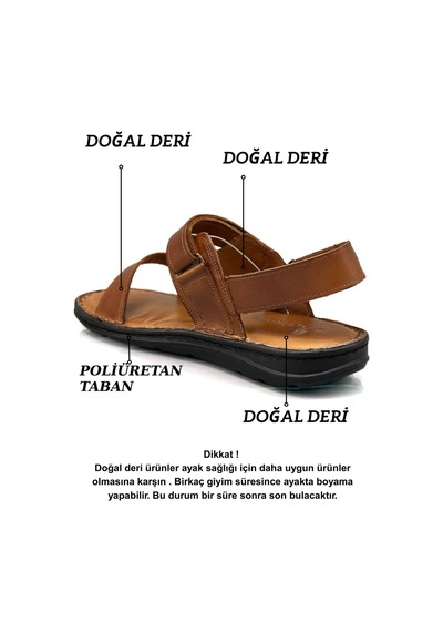 Sermoda Hakiki Gerçek Deri Cırtlı Erkek Sandalet Taba