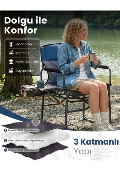 Kingcamp Ash C30 Premium Comfort Katlanır Kamp Sandalyesi Mavi/gri