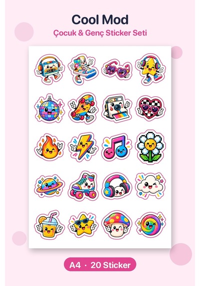 Cool Mod 20 Adet Mini Retro Sticker Çıkartma A4 Defter Etiketi Çok Renkli