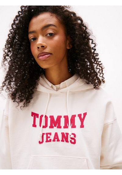Tommy Jeans Tjw Kutu Kesim Kısa Kolej Stili Kadın Kazak Dw0dw21598ybh Beyaz