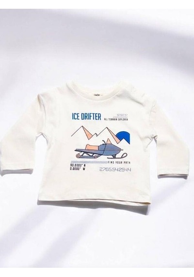 Çikoby Erkek Bebek Ice Drifter Yazılı İnce Uzun Kollu Tshirt-14865 Ekru