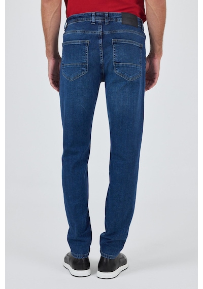 İmza Mavi Gabardin 5 Cep Düz Paça Casual Slim Fit Pamuklu Denim Pantolon 1023250150 Mavi