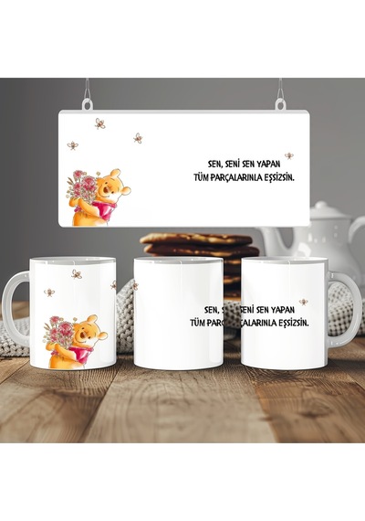 Winnie The Pooh Tasarım Sen Eşsizsin Temalı Kupa Bardak Kendine Sevgi Ve Öz Şefkat Hediye Bardak Beyaz