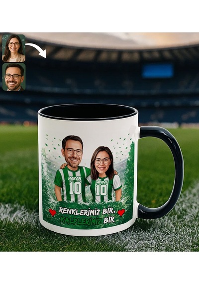 Bk Gift Kişiye Özel İsimli Yeşil-beyaz Sevgili Karikatürlü Siyah Kupa Bardak İsim Ve Forma Numaralı Taraftar Kupa, Doğum Günü Hediyesi Kobitmeyencom Çok Renkli