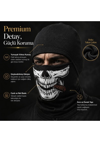 Çorap Giyim Unisex Kuru Kafa Puro Baskılı Balaklava 1 Adet Tek Beden Viskoz Kask İçi Outdoor Maske 1 Siyah