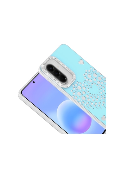 Maks Technology Samsung Galaxy Uyumlu S25 Fe Kılıf Damla Taşlı Mkst Rivas Sert Pc Kapak - Mavi
