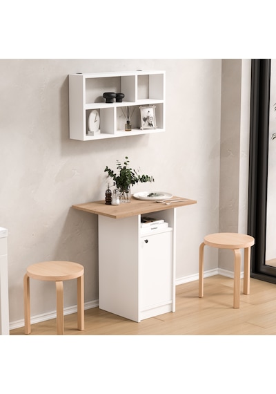 Robin Home Alaska Mutfak Masası Yemek Masası Dolaplı Raflı Sepet-beyaz Beyaz