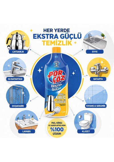 Porçöz Pas Ve Kireç Çözücü 1000 Ml X4 4'lü Set