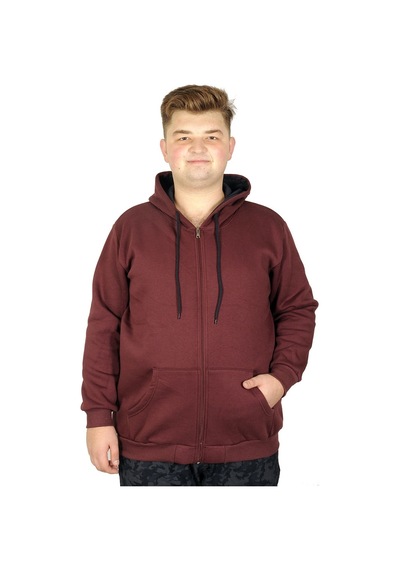 Mode Xl Erkek Sweatshirt Kapşonlu Zippered Basic 20543 Mürdüm 001