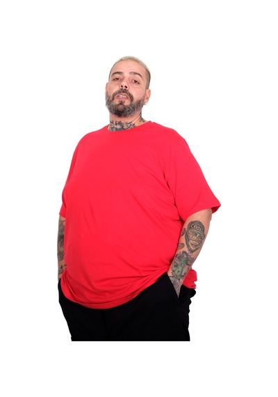 Mode Xl Büyük Beden Erkek Basic Bisiklet Yaka T-shirt 20031 Kırmızı Kırmızı