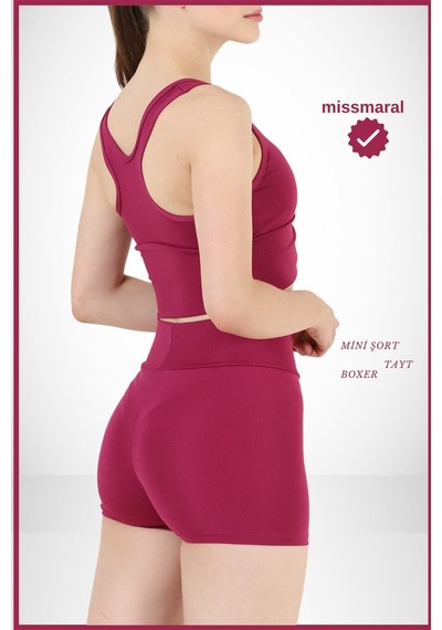 Missmaral Kadın Mürdüm Siyah Yüksek Bel Toparlayıcı İç Göstermeyen Boxer Şort Deniz Havuz & Günlük Kullanım Mürdüm