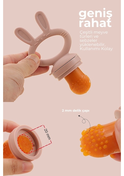 Kiwi Passy Püre Emzik ve Diş Kaşıyıcı Bebek Meyve Süzgeci+Buz Kalıbı - Bej
