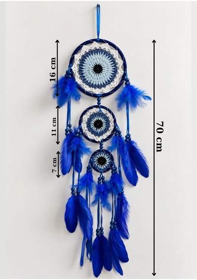 Motifli Düş Kapanı Rüya Kapanı Dream Catcher Mavi Tüylü Bohem Duvar Süsü Bohem El Yapımı Düş Kapanı