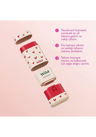 %98 Natural Stick Deodorant Kutu Ve Refill Paketi Love Heart Case Ve Pink Grapefruit & Lime 40 G.
