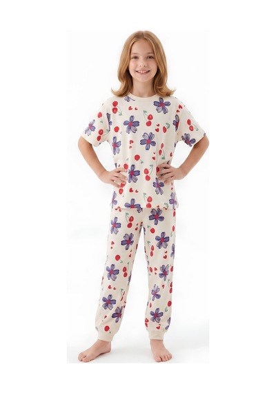 Modanino Kız Çocuk %100 Pamuk Pijama Takımı 3-13 Yaş 12713ıs Ekru