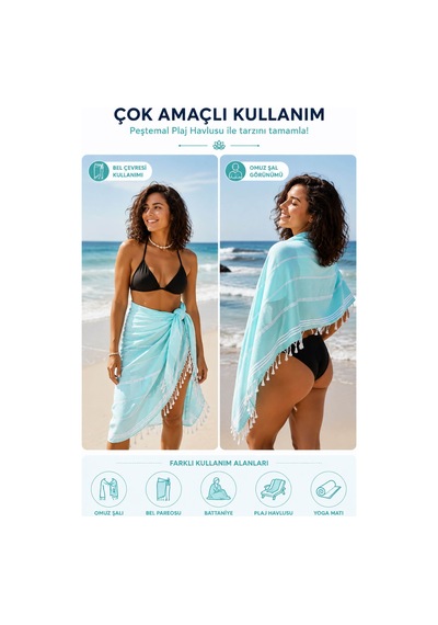 Sultan Peştemal Havlu 100 Pamuklu Deniz Plaj Banyo Peştemali 100x180 Cm Mint Yeşil