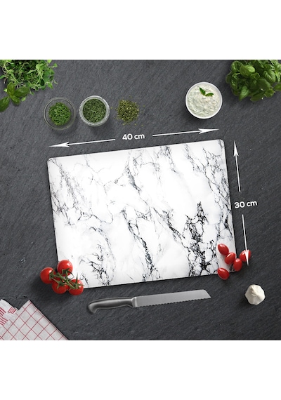 Decorita Beyaz Mermer Görünümlü Cam Kesme Tahtası 30 x 40 CM