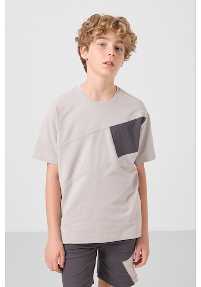 Taş-antrasit Pamuklu Oversize Fit Dokuma Hafif Esnek Chino Erkek Çocuk Şort Takım - 11275 Taş