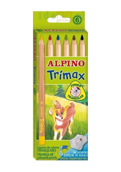 Alpino Trimax 6'lı Jumbo Kuru Boya Çocuklar İçin Üçgen Şekilli Renkli Kalemler Karışık