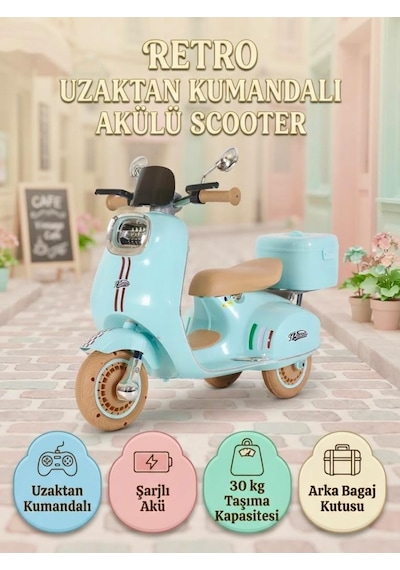 TıfılToys Vespera Pierro Uzaktan Kumandalı 6v Led Işıklı Arka Sepetli Çocuk Akülü Motor/scooter 3-6 Yaş Mavi