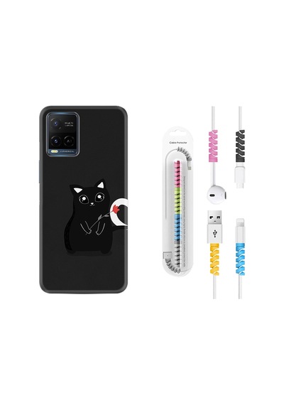Vivo V21 Kılıf Kablo Koruyuculu Kara Kedi 1801