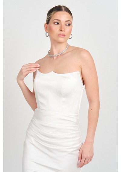 Carmen Kadın Straplez Maxi Boy Abiye Elbise 58565 Beyaz Beyaz