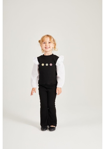 Noble Kids Kız Çocuk Çiçek Nakışlı Triko Takım Siyah Noble Kids Kız Çocuk Çiçek Nakışlı Triko Takım Siyah