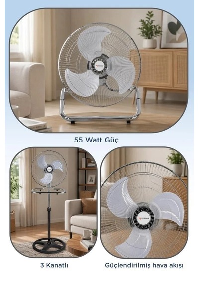 Delux Serisi Vantilatör 18 Inc 55w Fan Sf03 Gümüş Geniş Sıcak Oda