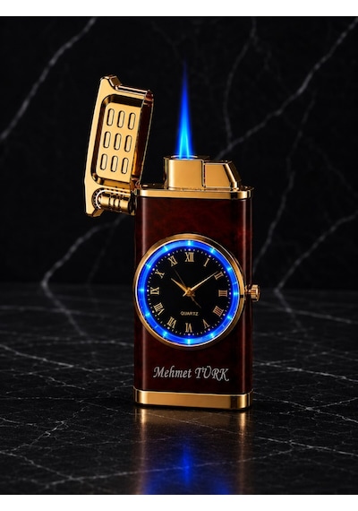 İsime Kişiye Özel Premium Saat Tasarım Metal Çakmak Özel Prestij Hediye Dolu Gönderim Kw