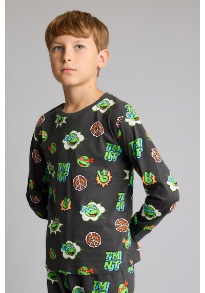Defacto %100 Pamuk Ninja Turtles Baskılı 2li Pijama Takımı Erkek Çocuk I3396a826wnar221 Antrasit-ar221