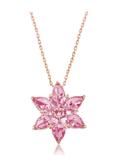 925 Ayar Gümüş Rose Pembe Lotus Çiçeği Kolye