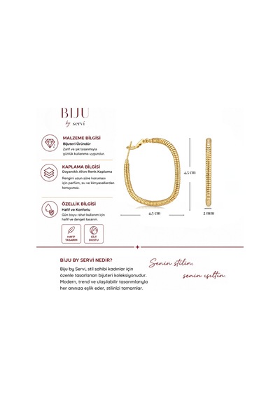 Biju By Servi Siena Modern Halka Altın Renk Küpe-276 Gold