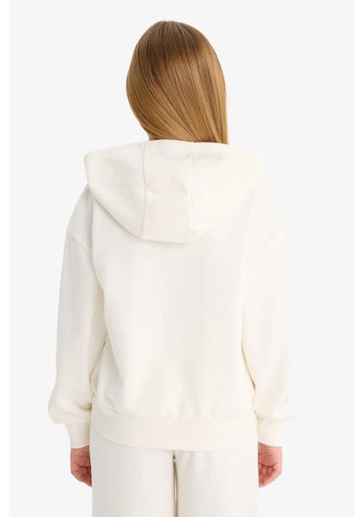 Defacto Kız Çocuk Relax Fit Kapüşonlu Basic Düz Sweatshirt F0008a825auer99 Ekru