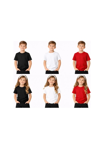 Parti Selesi Unisexs Çocuk Düz Kısa Kollu T-shirt Kırmızı