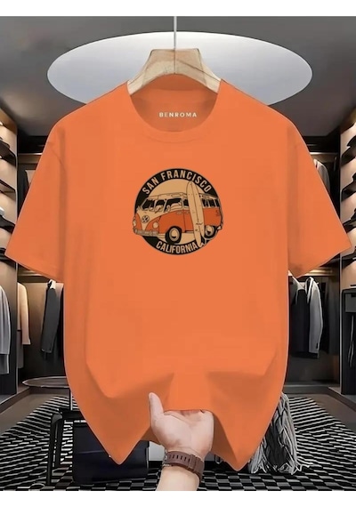 Woswos Baskılı Oversize Tişört Turuncu