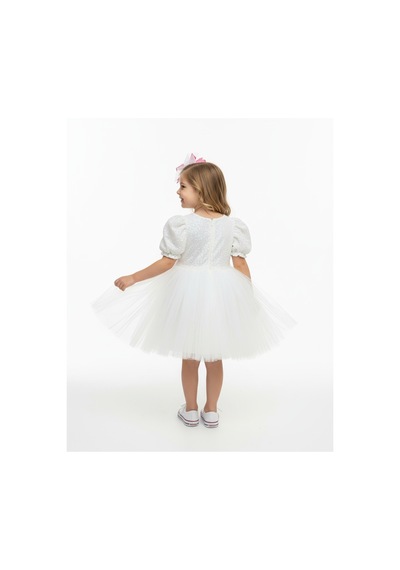Butikhappykids Kız Çocuk Barbiee Temalı Tütülü Taçlı Elbise 3-7 Yaş Beyaz