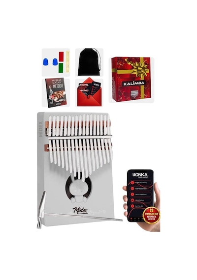 Midex Klx-550 Beyaz Renk Gerçek Ağaç Kalimba 17 Tuşlu Full Set