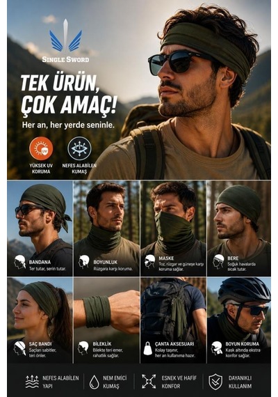 Astrid T Saç Bandı Yolculuk Eşyası Kapüşon Single Sword Üçgen Taktik Bandana Kadın&erkek Buff Boyunluk Çok Renkli