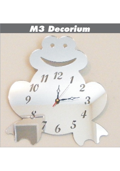 M3 Decorium Kurbağa Dekoratif Ayna Saat Beyaz