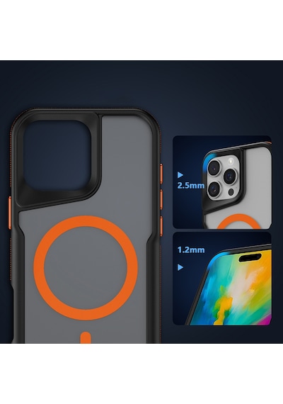 Apple Uyumlu iPhone 16 Pro Max Kılıf M-safe Şarj Özellikli Renkli Kenar Airbag Şeritli Lamer Kılıf Turuncu