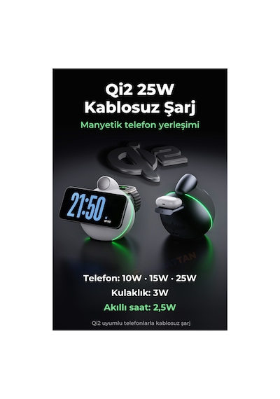 X16 Bluetooth Hoparlör Ve Qi2 25w Manyetik Kablosuz Şarj Cihazı Ortam Işıklı Tws