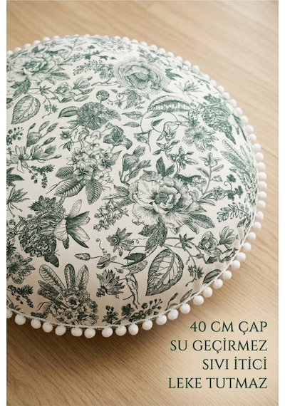 Yeşil Çiçekli Toile De Jouy Desenli Yuvarlak Minder 40 Cm - Su Geçirmez, Sıvı İtici, Leke Tutmaz, Ponponlu Çok Renkli Yeşil Çiçekli Toile De Jouy Desenli Yuvarlak Minder 40 Cm - Su Geçirmez, Sıvı İtici, Leke Tutmaz, Ponponlu Çok Renkli